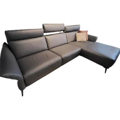 Ecksofa Justus Leder Anthrazit PG L50 Metallfüße Schwarz Mit Motorischer Relaxfunktion Ohne Dekokissen