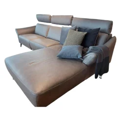 Ecksofa Justus Leder Retro Grey Grau Metallfuß Schwarz