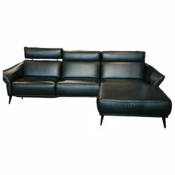 Ecksofa Justus Leder WL Black Schwarz mit motorischer Relaxfunktion