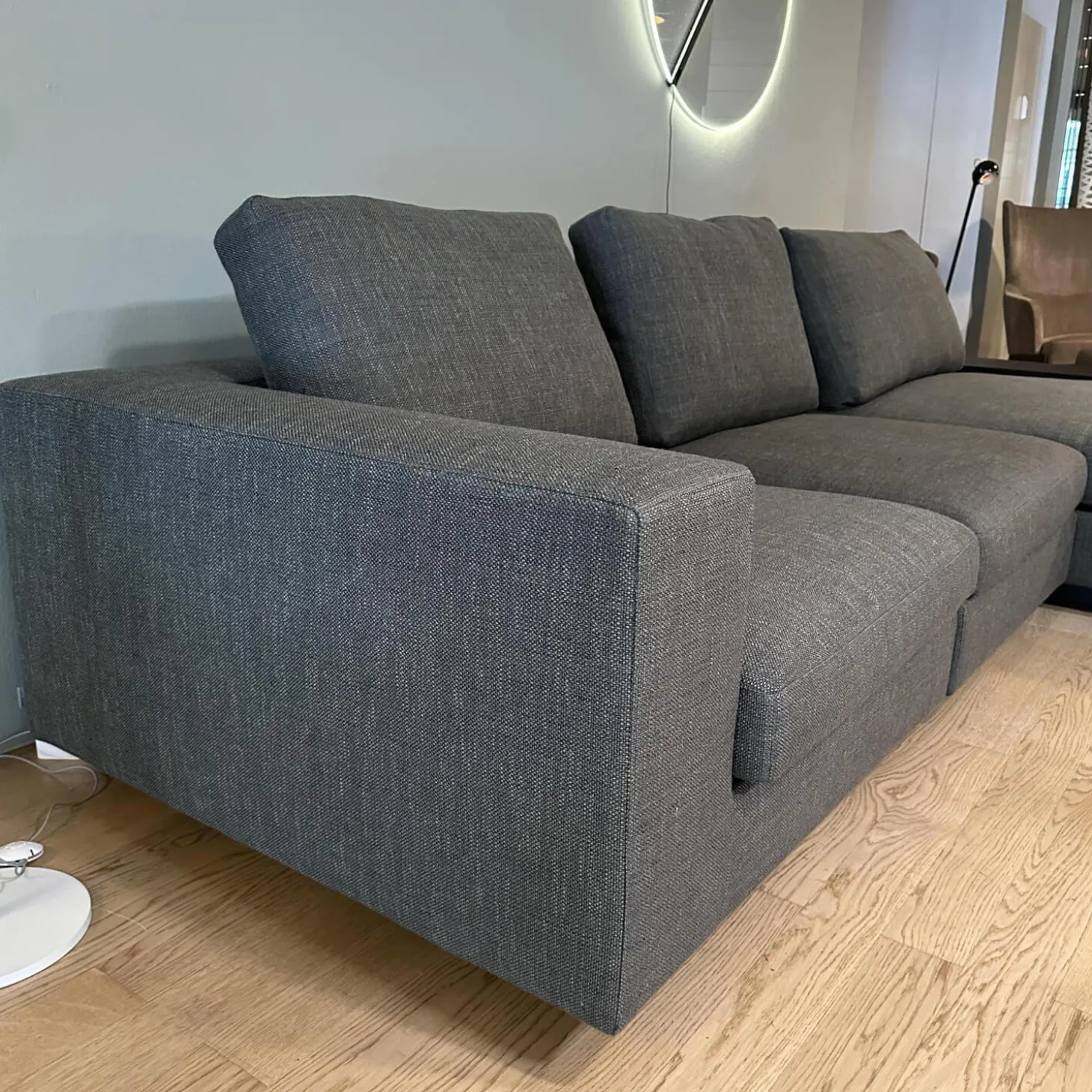 Ecksofa Living Landscape 755 Stoff Lucia 7680 Moonlight Grau Sockel Buche Schwarz Mit Side Table Massivholz Eiche