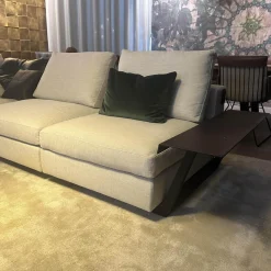 Ecksofa Living Landscape Stoff Garbo 7737 Pearl 25 Beige Sockel Buche Schwarz Lackiert