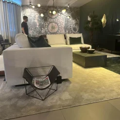 Ecksofa Living Landscape Stoff Garbo 7737 Pearl 25 Beige Sockel Buche Schwarz Lackiert