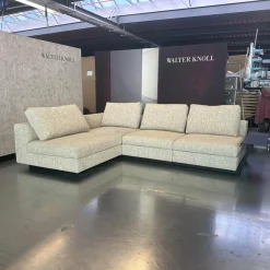Ecksofa Living Landscape 755 Stoff Sorel 7871 Smoke Quartz Grau Beige Sockel Buche Schwarz Lackiert Mit Tischelement