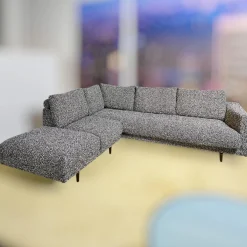 Ecksofa Long Island Stoff Cooper BW1779 151 Grau Blau Füße Holz Dunkelbraun