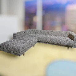 Ecksofa Long Island Stoff Cooper BW1779 151 Grau Blau Füße Holz Dunkelbraun