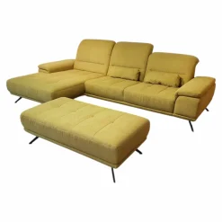 Ecksofa LS 404420 Stoff Calido Curry Gelb Füße Metall Schwarz mit Hocker