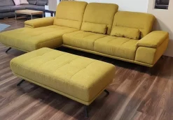 Ecksofa LS 404420 Stoff Calido Curry Gelb Füße Metall Schwarz mit Hocker