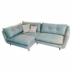 Ecksofa LS24 Stoff 2-7059 Blau mit Bettkasten und 2 Kissen
