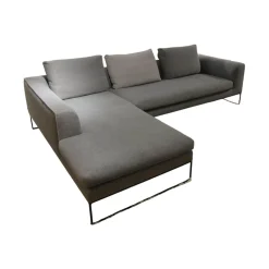 Ecksofa Mell Lounge Stoff 9131 Anthrazit Grau Gestell Metall Schwarz Mit Kissen Stoff 9129
