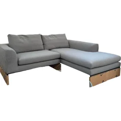 Ecksofa Mell Lounge Stoff 7208 Steingrau Grau Fußrahmen P120 Pulverbeschichtet Schwarz