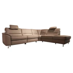 Ecksofa MM PN1102 Leder Torro Granit Grau Beige Füße Aluminium