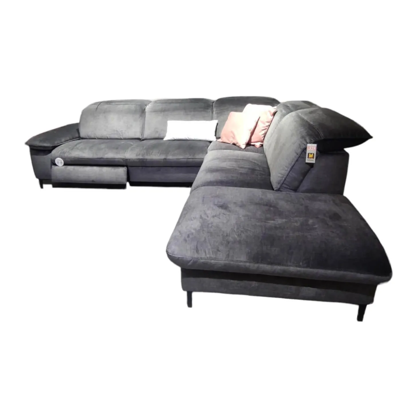 Ecksofa MM-ZE1137 Stoffbezug Joyce Anthrazit Füße Metall Schwarz Mit Elektrischer Relaxfunktion