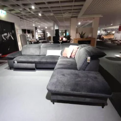 Ecksofa MM-ZE1137 Stoffbezug Joyce Anthrazit Füße Metall Schwarz Mit Elektrischer Relaxfunktion