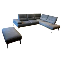 Ecksofa Modell 9060 Stoff AquaClean02 Schiefer PG14 Untergestell Anthrazit mit Hocker