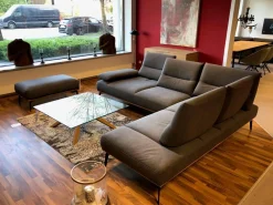 Ecksofa Modell 9060 Stoff AquaClean02 Schiefer PG14 Untergestell Anthrazit mit Hocker