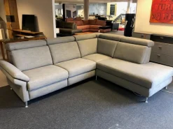 Ecksofa Modell 1073 Stoff Picasso Stone Metallfüße Aluminium Rund Glänzend mit Verstellfunktionen
