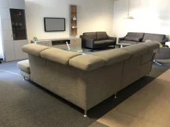 Ecksofa Modell 1073 Stoff Picasso Stone Metallfüße Aluminium Rund Glänzend mit Verstellfunktionen
