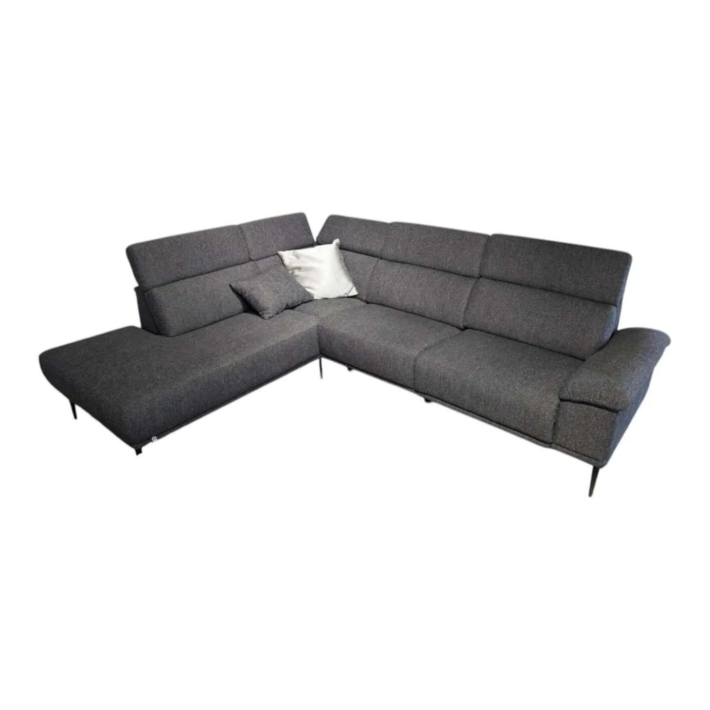 Ecksofa Moon Stoff Sneak 67 Anthrazit Füße Metall Schwarz Matt Mit Elektrischer Wallfree Relaxfunktion