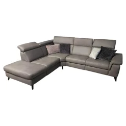 Ecksofa Motion IV Leder LL Evita Smoke Grau Metallfuß Schwarz Mit Tisch Und Kissen