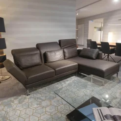 Ecksofa Moule Leder Taron 5668 0022 Braun Kufen Chrom Verstellbar