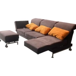 Ecksofa Moule Stoff Braun 6499/9199 mit Hocker und 3 Kissen
