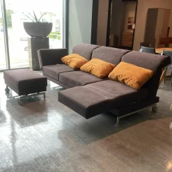 Ecksofa Moule Stoff Braun 6499/9199 mit Hocker und 3 Kissen