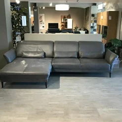 Ecksofa MR 1350 Leder Bovino Anthrazit Füße Aluminium Schwarz Mit Kopfpolster- Und Sitztiefenverstellung