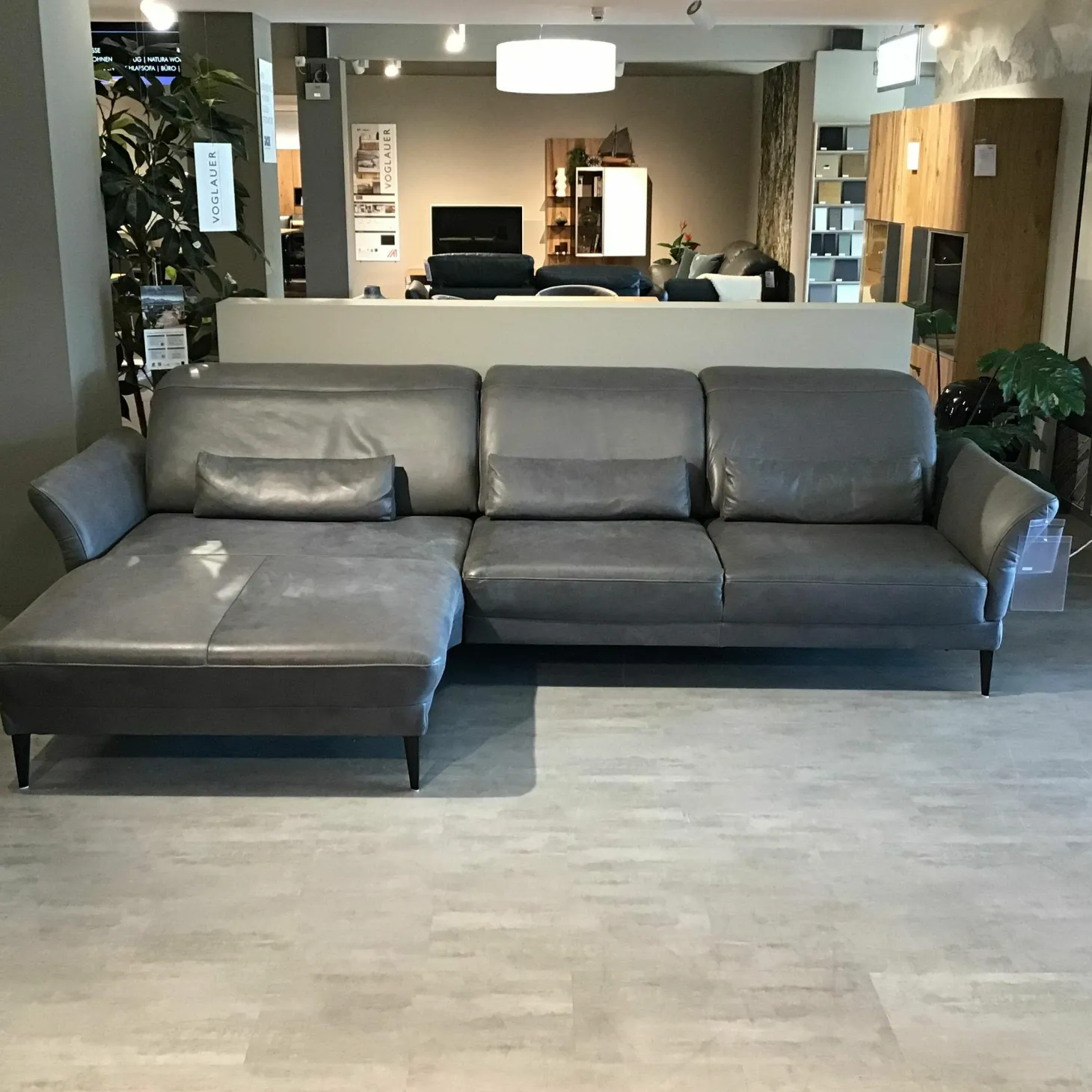 Ecksofa MR 1350 Leder Bovino Anthrazit Füße Aluminium Schwarz Mit Kopfpolster- Und Sitztiefenverstellung