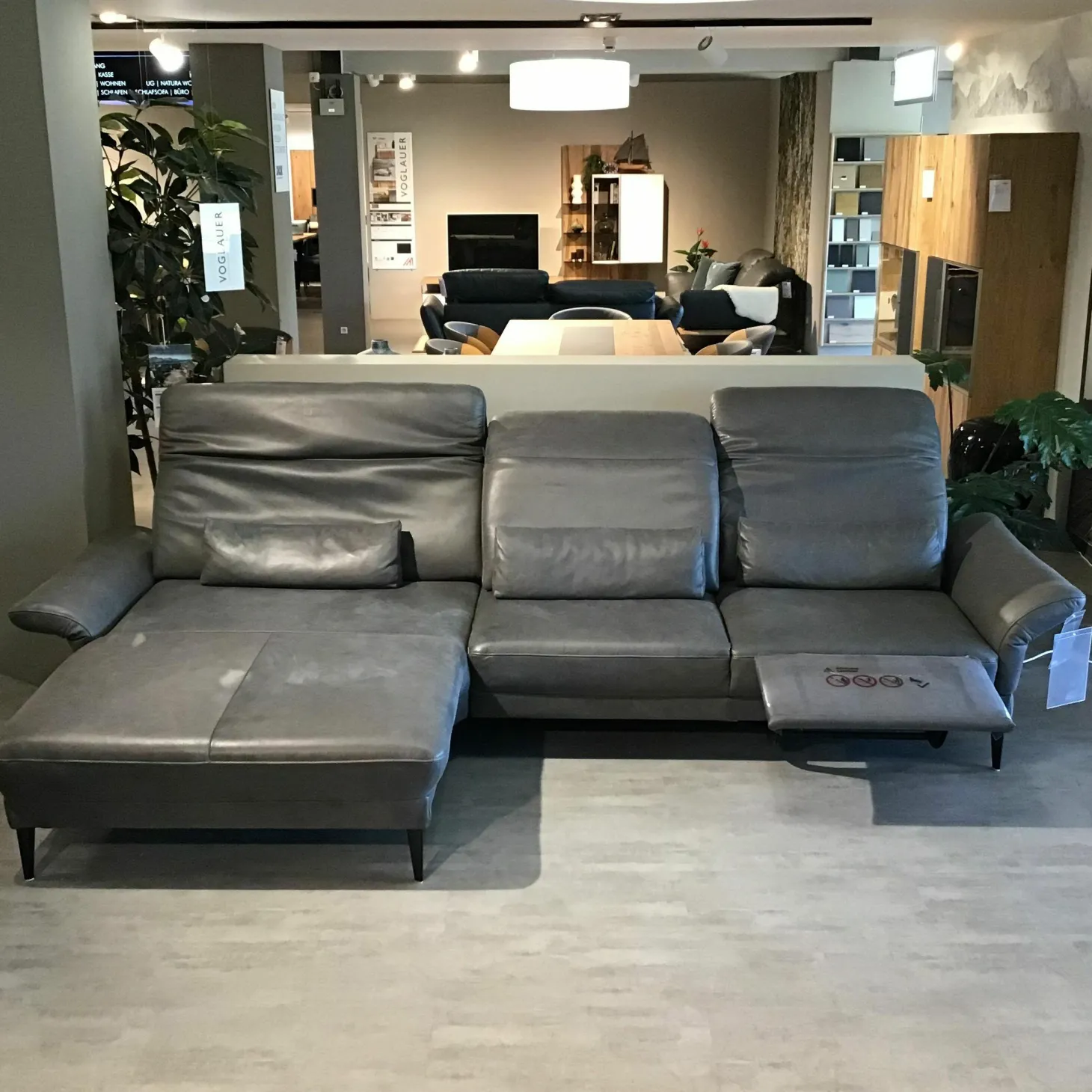 Ecksofa MR 1350 Leder Bovino Anthrazit Füße Aluminium Schwarz Mit Kopfpolster- Und Sitztiefenverstellung