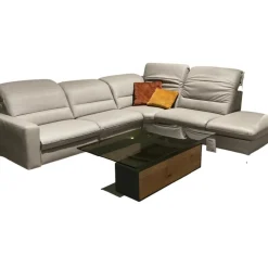Ecksofa MR 1380 Leder Vivre Alu Grau Füße Schwarz mit Verstellfunktionen