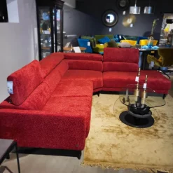 Ecksofa MR 4510 Stoff JAB 2 Rot Metallfuß Schwarz Matt Inklusive Manueller Kopfteilverstellung