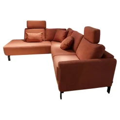 Ecksofa MR 4530 Stoff Picasso Peach Orange Rot Metallfuß Schwarz Matt Mit Kissen Inklusive 2 Kopfstützen XL