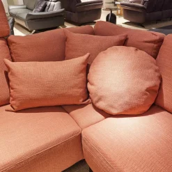 Ecksofa MR 4530 Stoff Picasso Peach Orange Rot Metallfuß Schwarz Matt Mit Kissen Inklusive 2 Kopfstützen XL