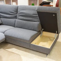 Ecksofa MS 1019 Stoff 24 Q2 Rustica Brikett Grau Metallkufe Edelstahloptik Gebürstet Mit Wall Free Funktion