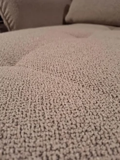 Ecksofa Murcia Stoff Space Natur Metallfuß Schwarz mit motorischer Fußauflage