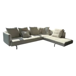 Ecksofa Muud Stoff Weave 7757 Pearl Gestell Schwarz Nackenrolle Leder Paco Black Schwarz