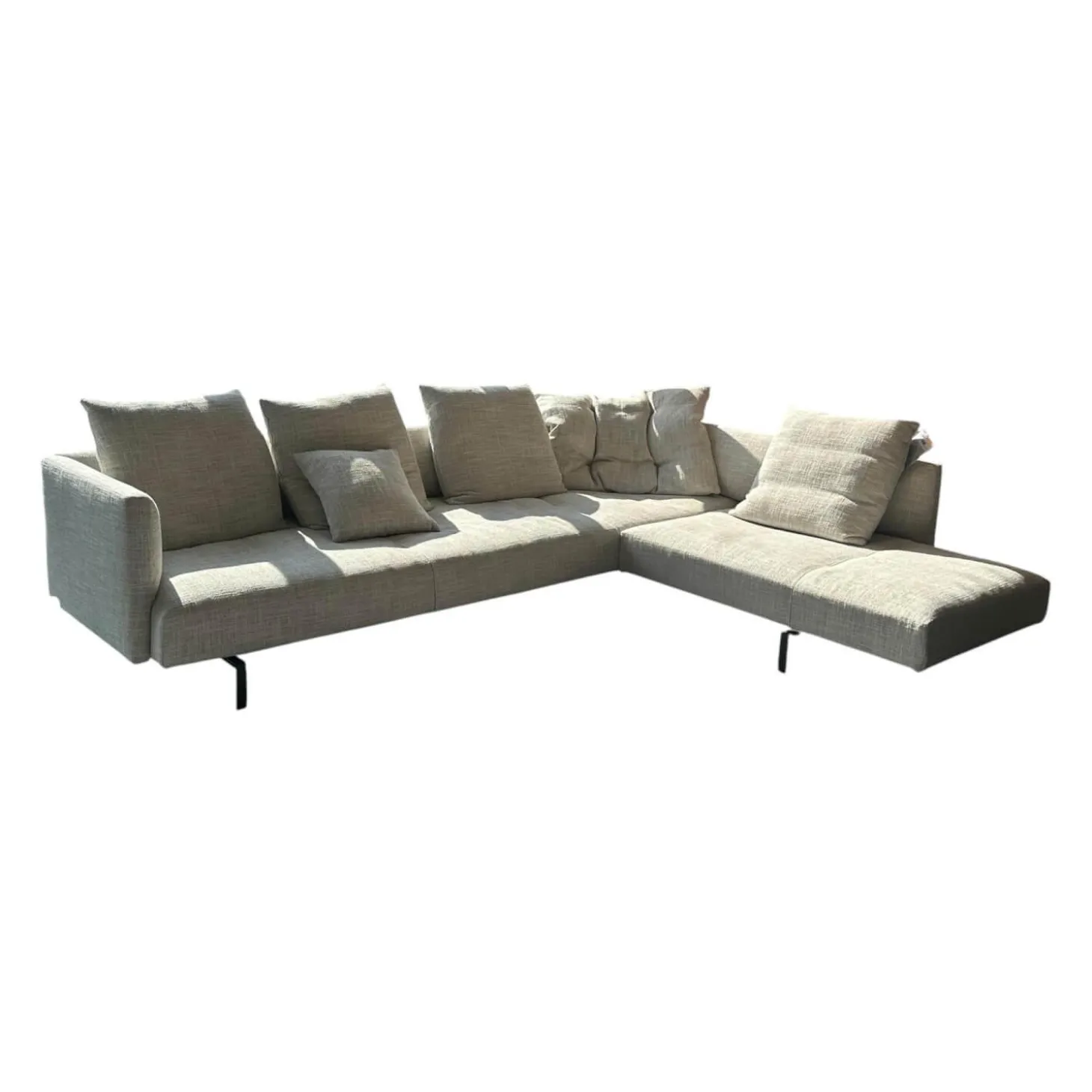 Ecksofa Muud Stoff Weave 7757 Pearl Gestell Schwarz Nackenrolle Leder Paco Black Schwarz