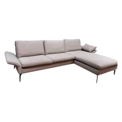 Ecksofa Nelson Stoff U2288F Hellgrau Metallfüße Schwarz Mit Klappbaren Armlehnen