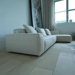 Ecksofa Neowall Stoff Khali Top Farbe 02 Beige Creme mit 3 Kissen