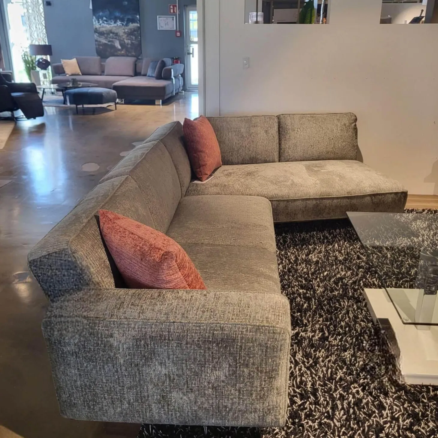 Ecksofa No 04 Stoff Fusion Thyme PG III Grau Metallfüße Schwarz