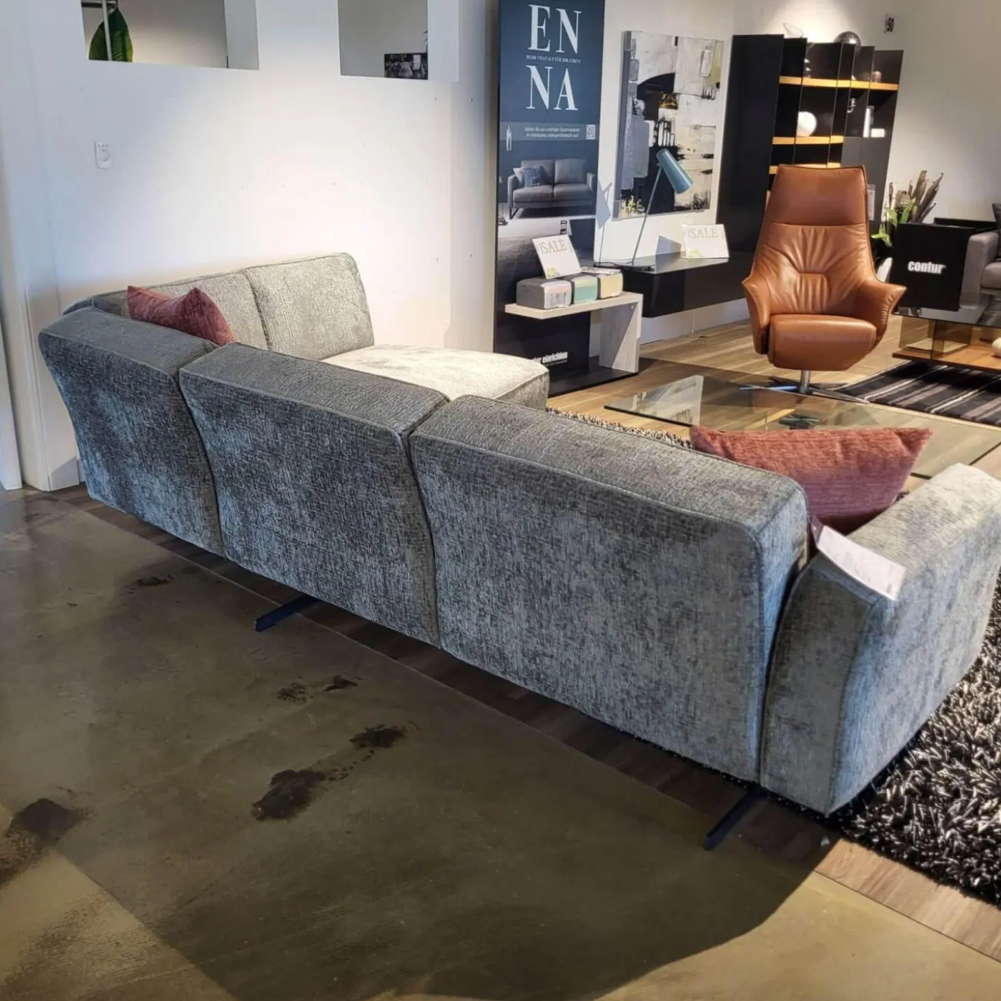 Ecksofa No 04 Stoff Fusion Thyme PG III Grau Metallfüße Schwarz