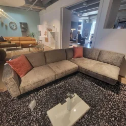 Ecksofa No 04 Stoff Fusion Thyme PG III Grau Metallfüße Schwarz