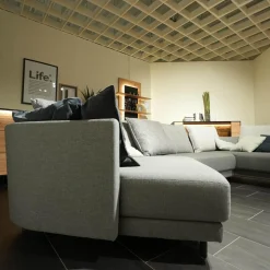 Ecksofa Onda Stoff 14 164 Eisengrau Holzfuß Eiche Schwarz Gebeizt Inklusive Kissen