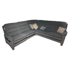 Ecksofa OS-PP1132 Bezug Mikrofaser Blau-Grau Füße Metall Mit Motorischer Relaxfunktion