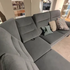 Ecksofa OS-PP1132 Bezug Mikrofaser Blau-Grau Füße Metall Mit Motorischer Relaxfunktion