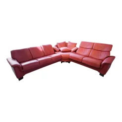 Ecksofa Paradies Leder Paloma Cherry Rot Fuß Buche Wenge Schwarz Mit Kissen Und Couchtisch