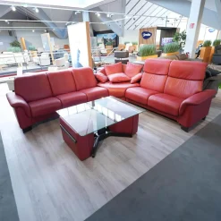Ecksofa Paradies Leder Paloma Cherry Rot Fuß Buche Wenge Schwarz Mit Kissen Und Couchtisch