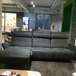 Ecksofa Patras Leder Aurelia Graphit Grau Füße Aluminium Poliert mit Verstellfunktionen