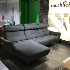 Ecksofa Patras Leder Aurelia Graphit Grau Füße Aluminium Poliert mit Verstellfunktionen