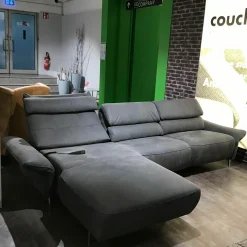Ecksofa Patras Leder Aurelia Graphit Grau Füße Aluminium Poliert mit Verstellfunktionen